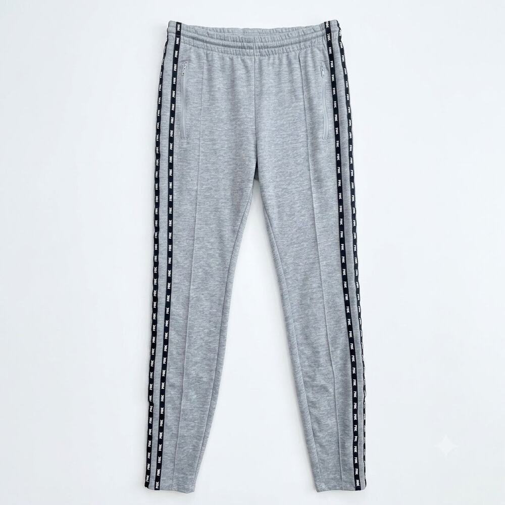 PINK Victorias Secret Logo Stripe Jogger Sweatpants Gray Athleisure Womens Small